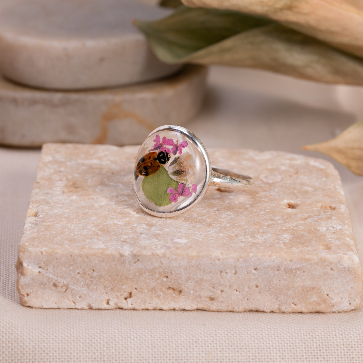 Ladybug Ring - with Flowers