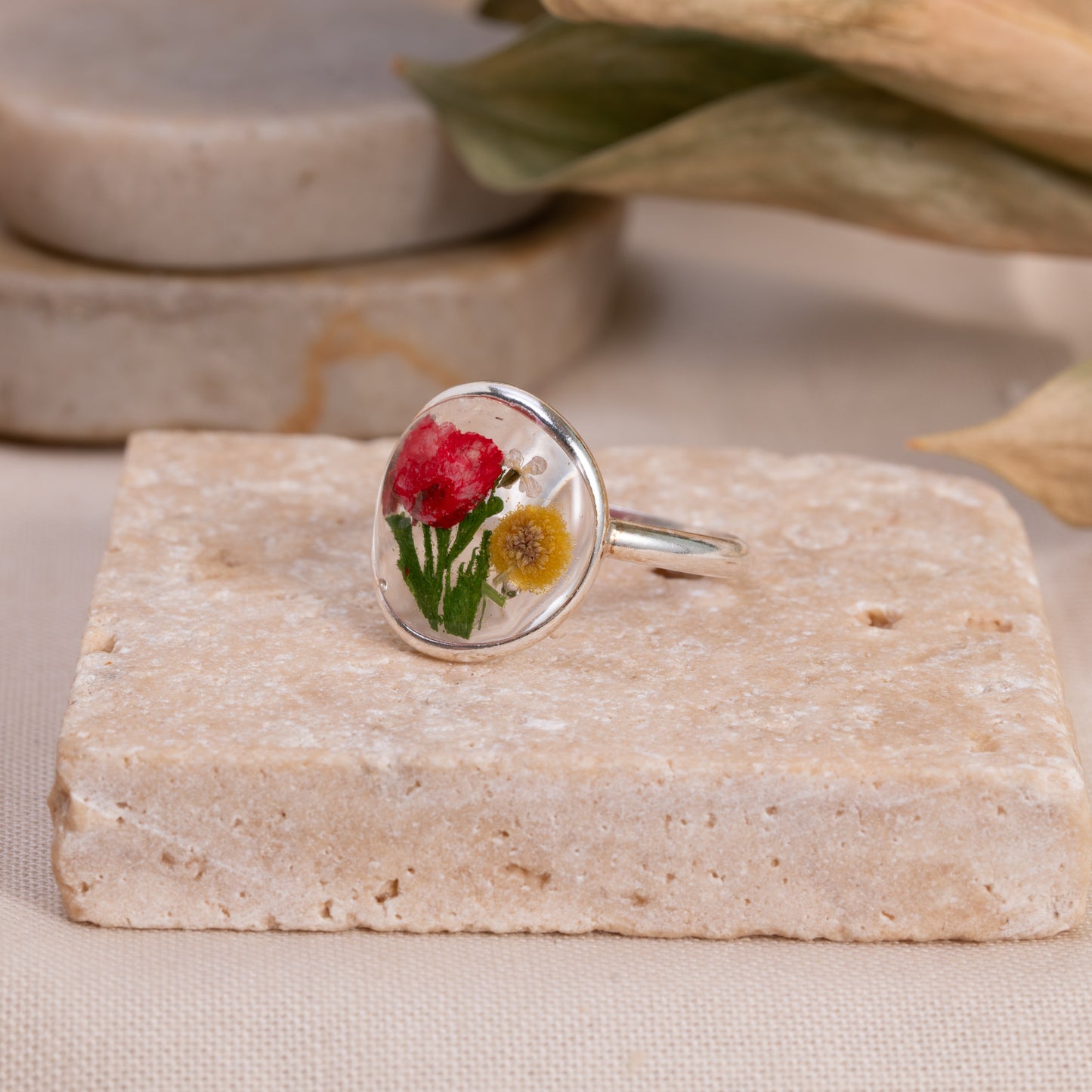 Sterling Silver Floral Ring - Handmade with Real Flowers