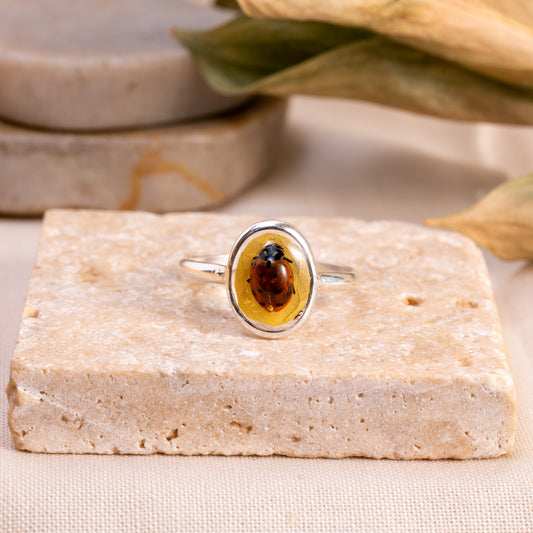 Botanical Leaf Ring - with Lady Bug Preserved Inside