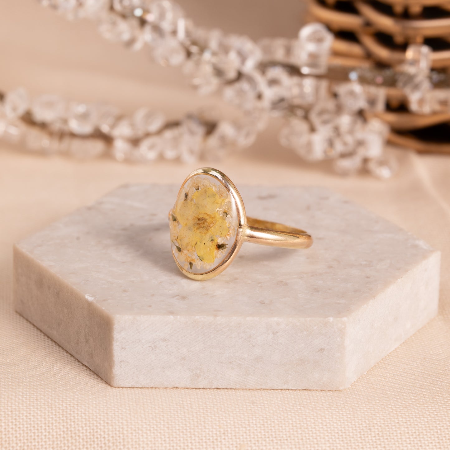 Gold-Filled Ring with Real Pressed Flowers