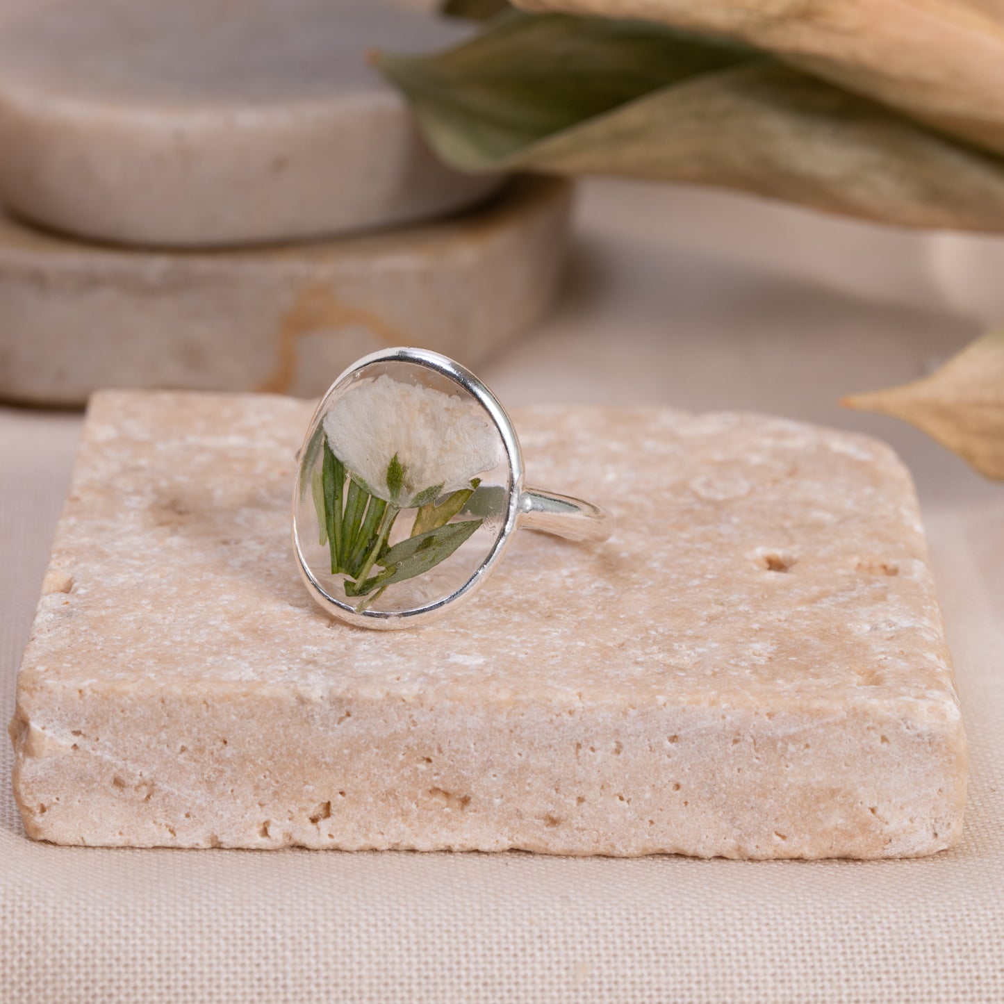 Sterling Silver Floral Ring – Real Flower Preserved in Resin