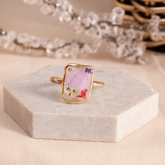 Flower Ring with Real Petals – Gold-Filled Artisan Jewelry