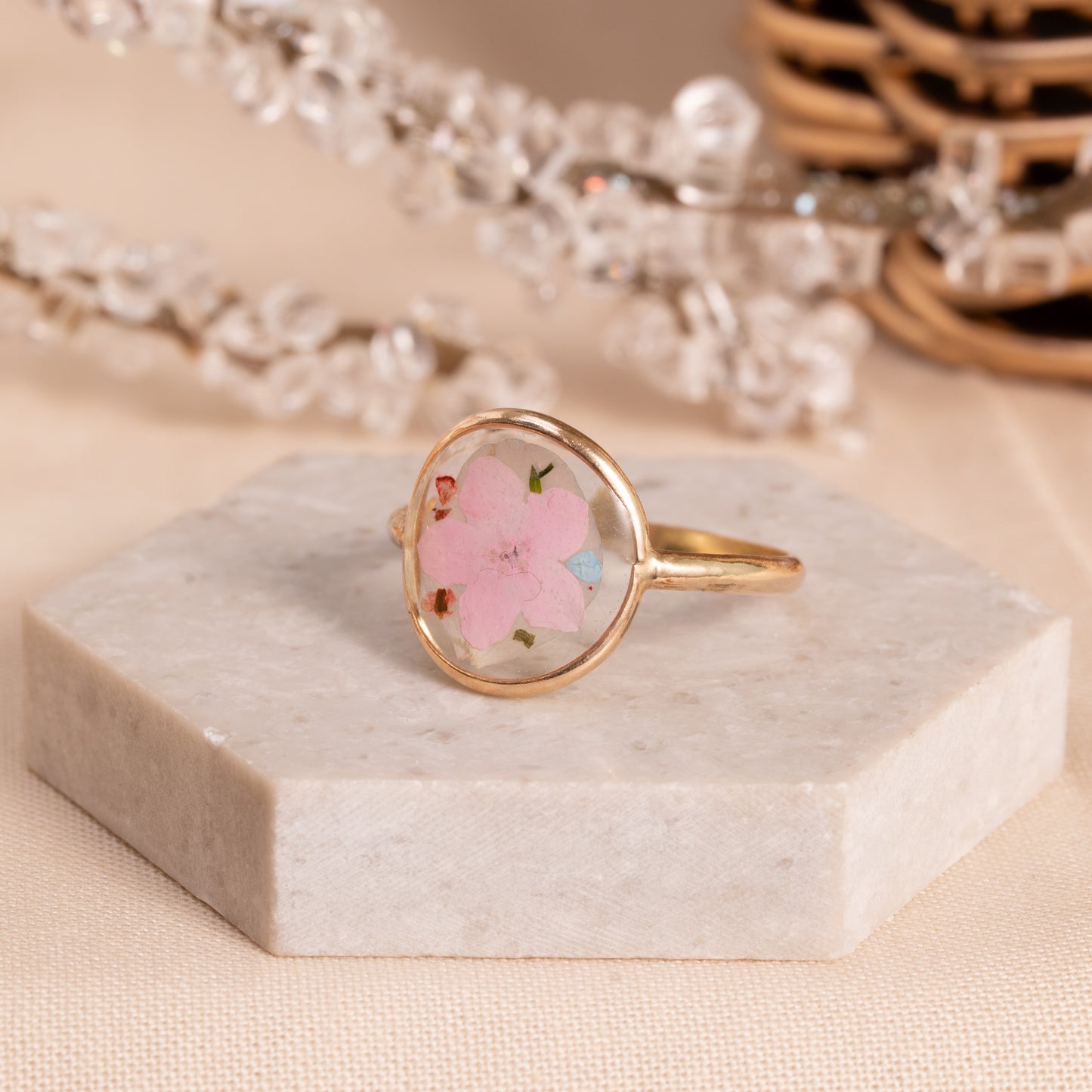 Handmade Gold-Filled Ring with Dried Floral Inlay