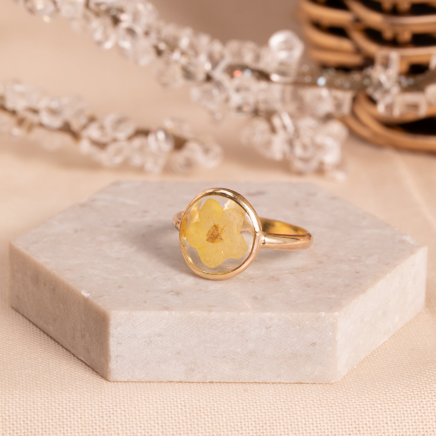 Gold-Filled Floral Ring with Hand-Pressed Flowers