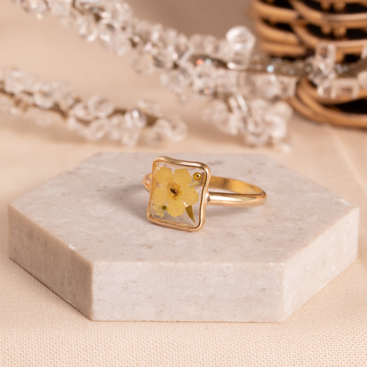 Botanical Gold-Filled Ring – Real Pressed Flower Jewelry