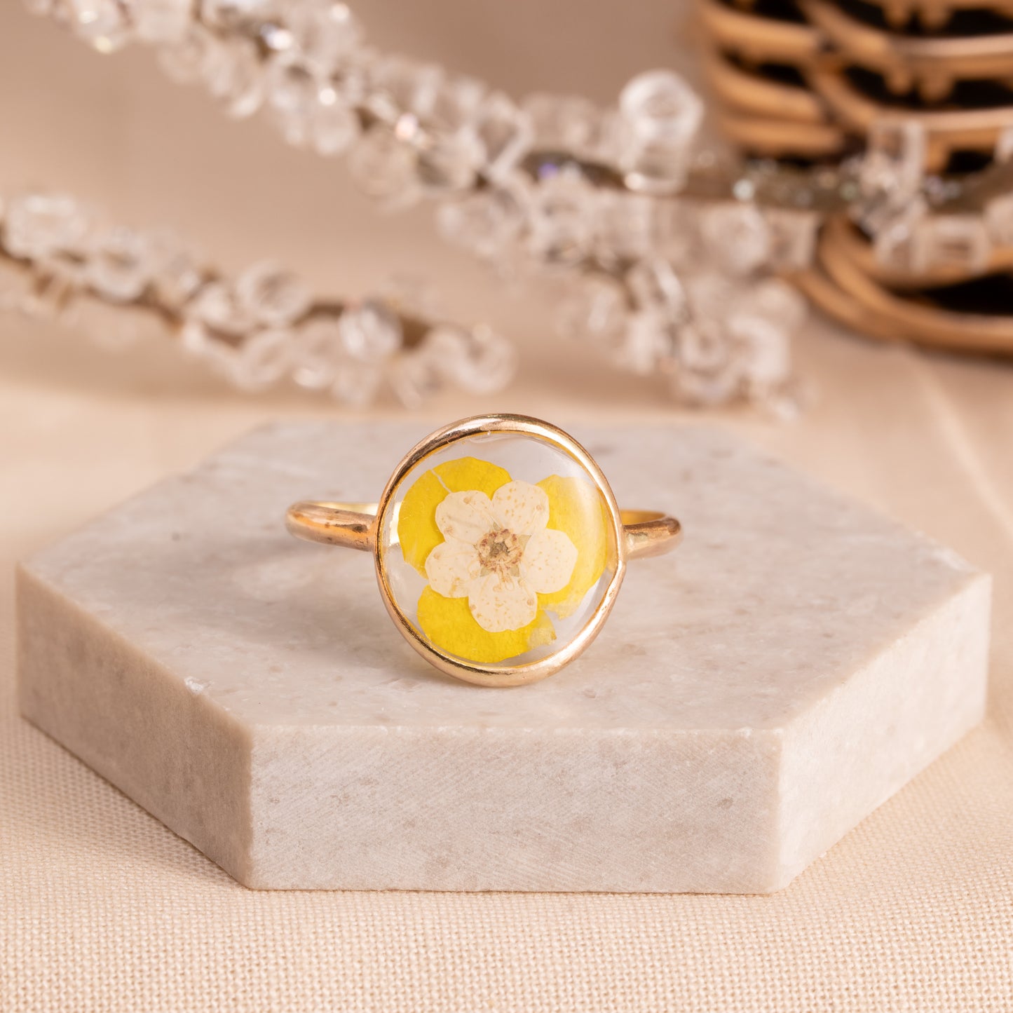 Handcrafted Gold-Filled Ring with Dried Flowers