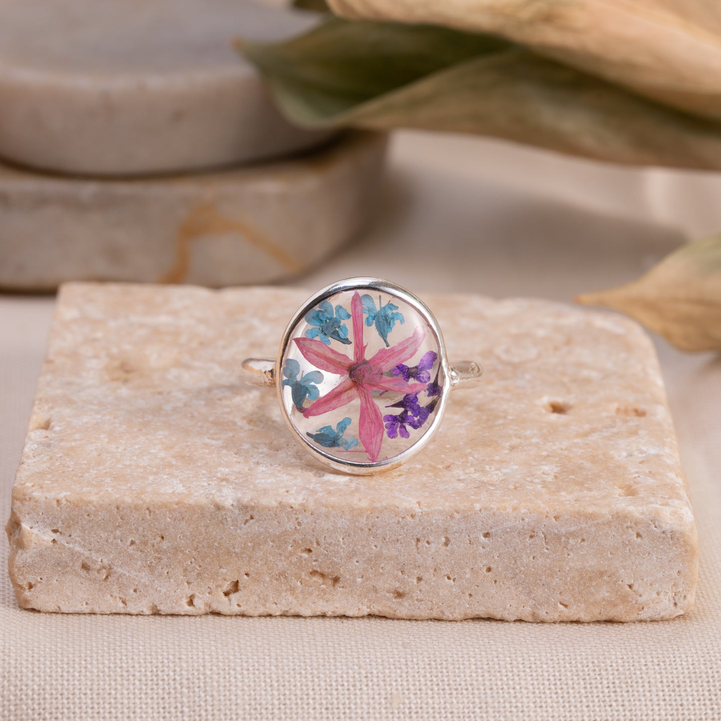 Silver Ring with Dried Flowers