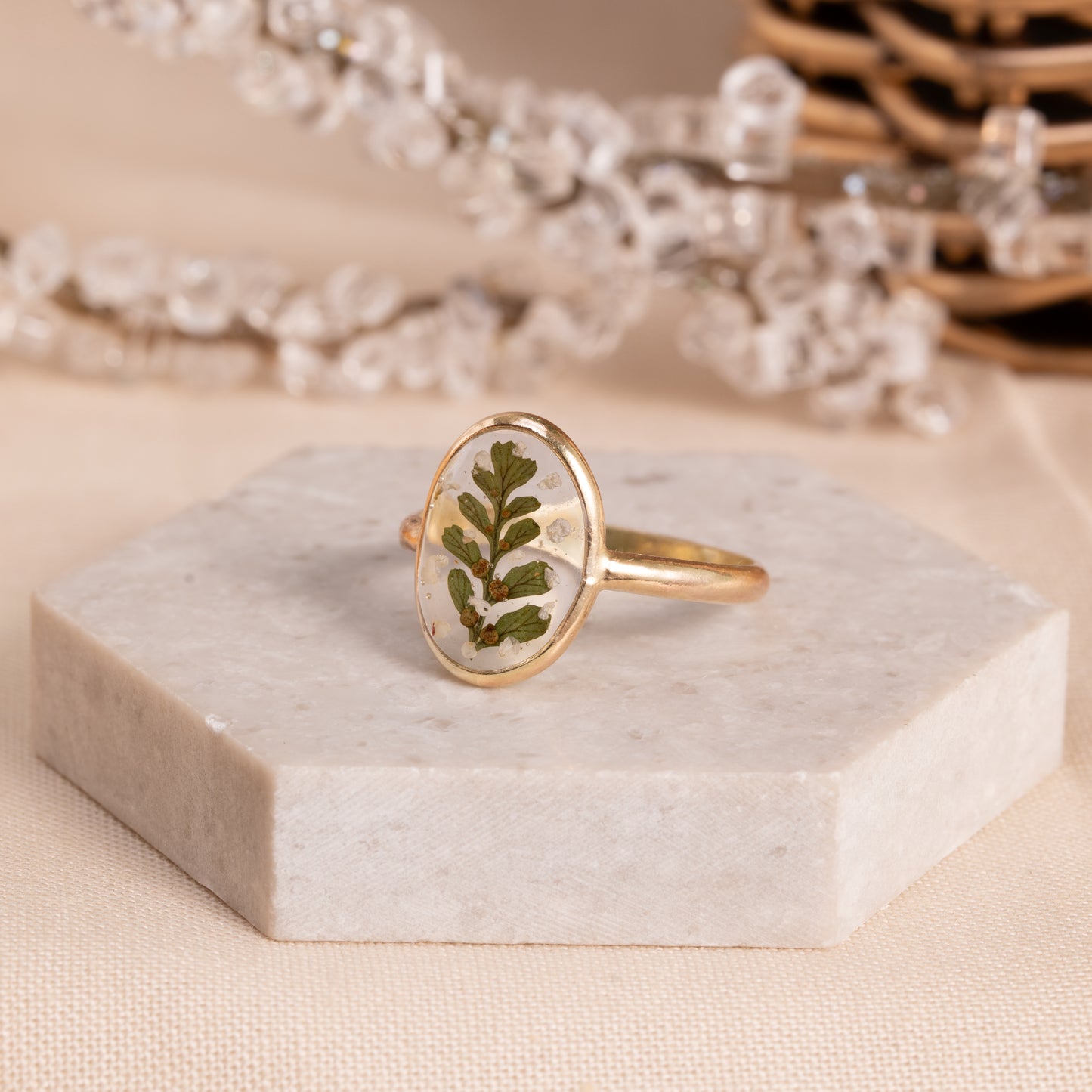 Flower Ring with Gold-Filled Band and Real Petals