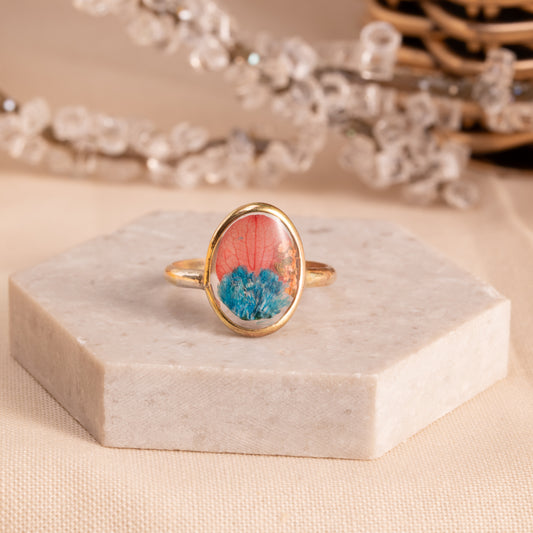 Flower Ring with Resin and Gold-Filled Band – Handmade Gift