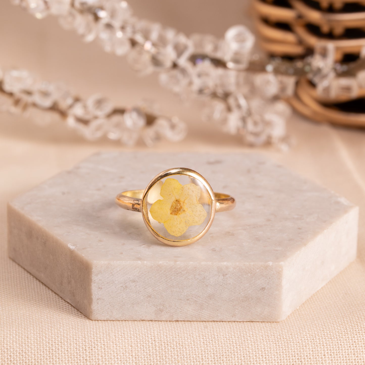 Gold-Filled Floral Ring with Hand-Pressed Flowers