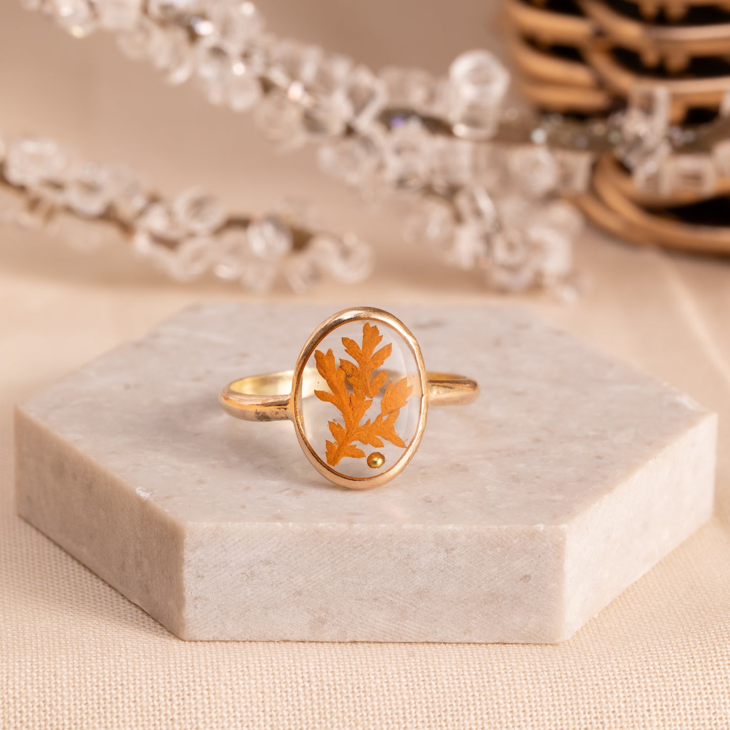 Real Flower Ring with Gold-Filled Band – Artisan Crafted