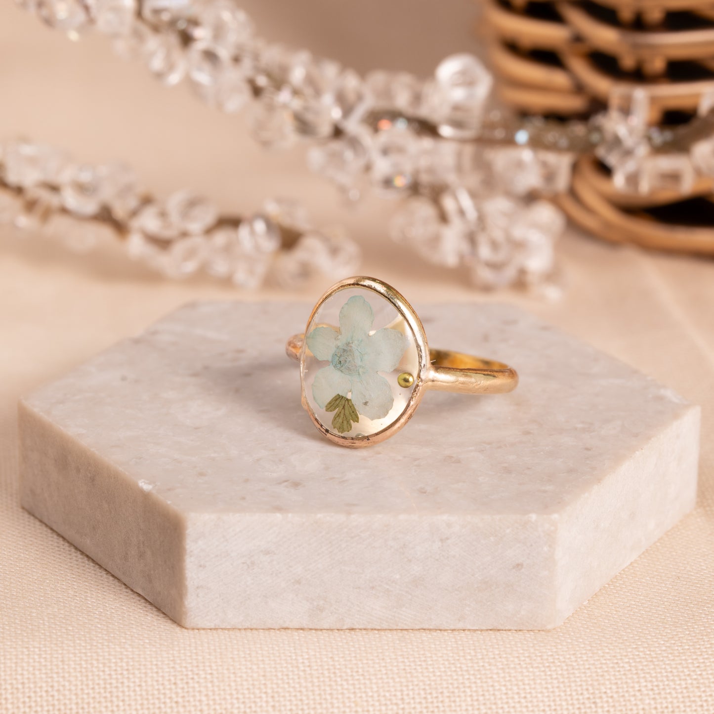 Handcrafted Gold-Filled Ring with Natural Pressed Flowers