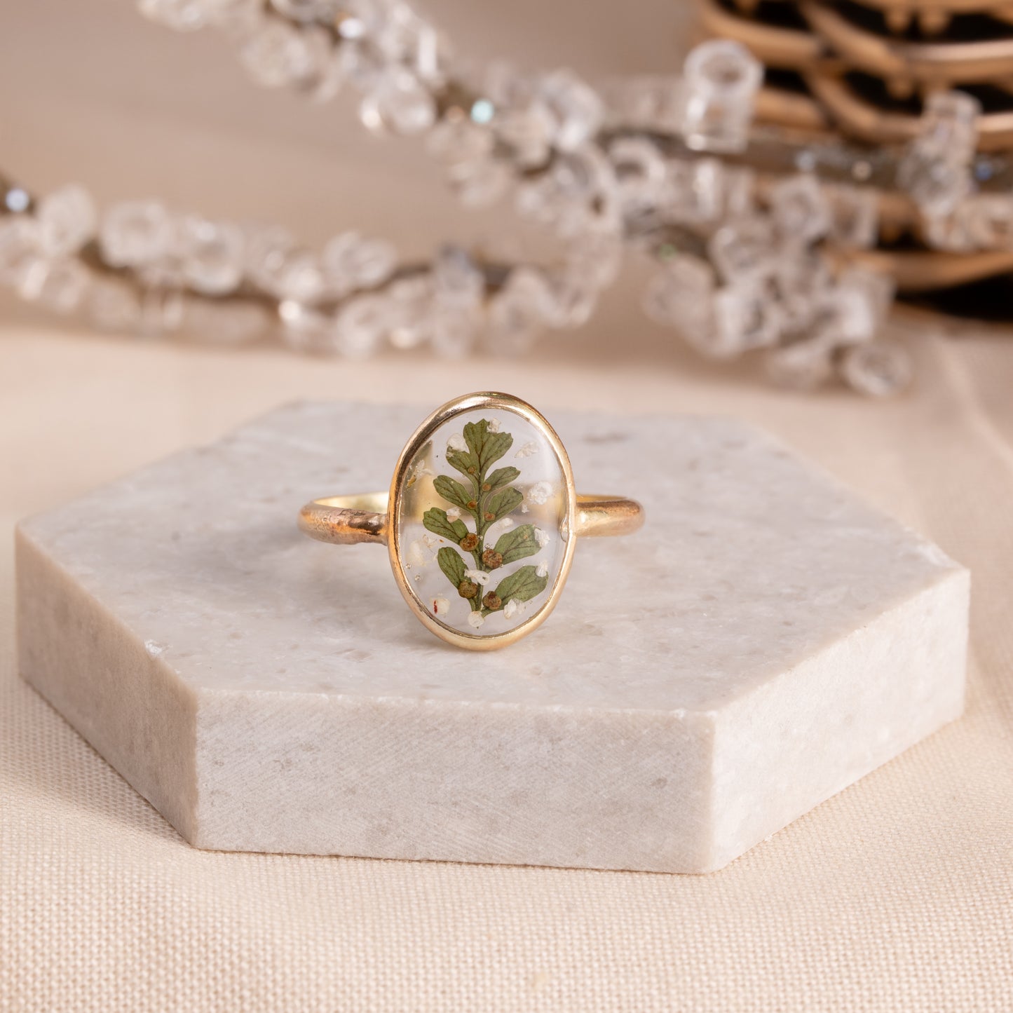 Flower Ring with Gold-Filled Band and Real Petals