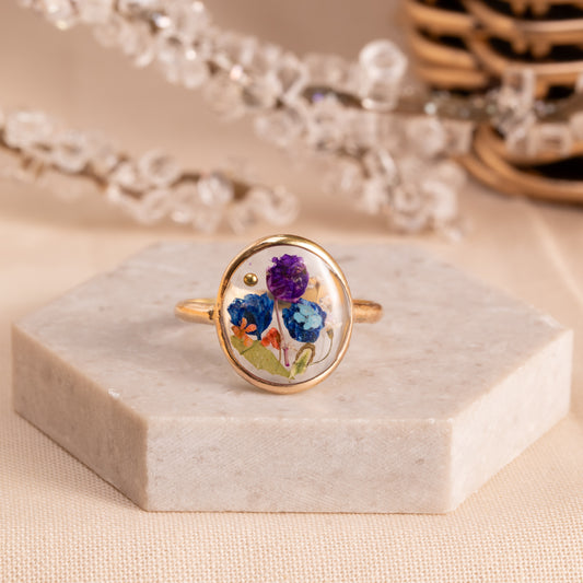 Handcrafted Gold-Filled Ring with Real Pressed Flowers