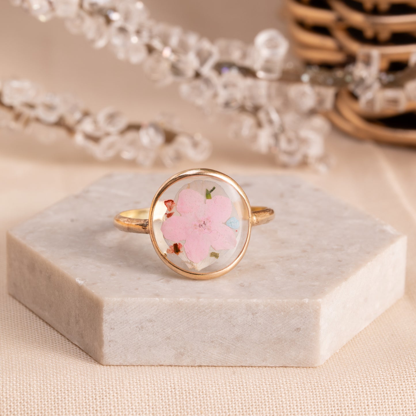 Handmade Gold-Filled Ring with Dried Floral Inlay