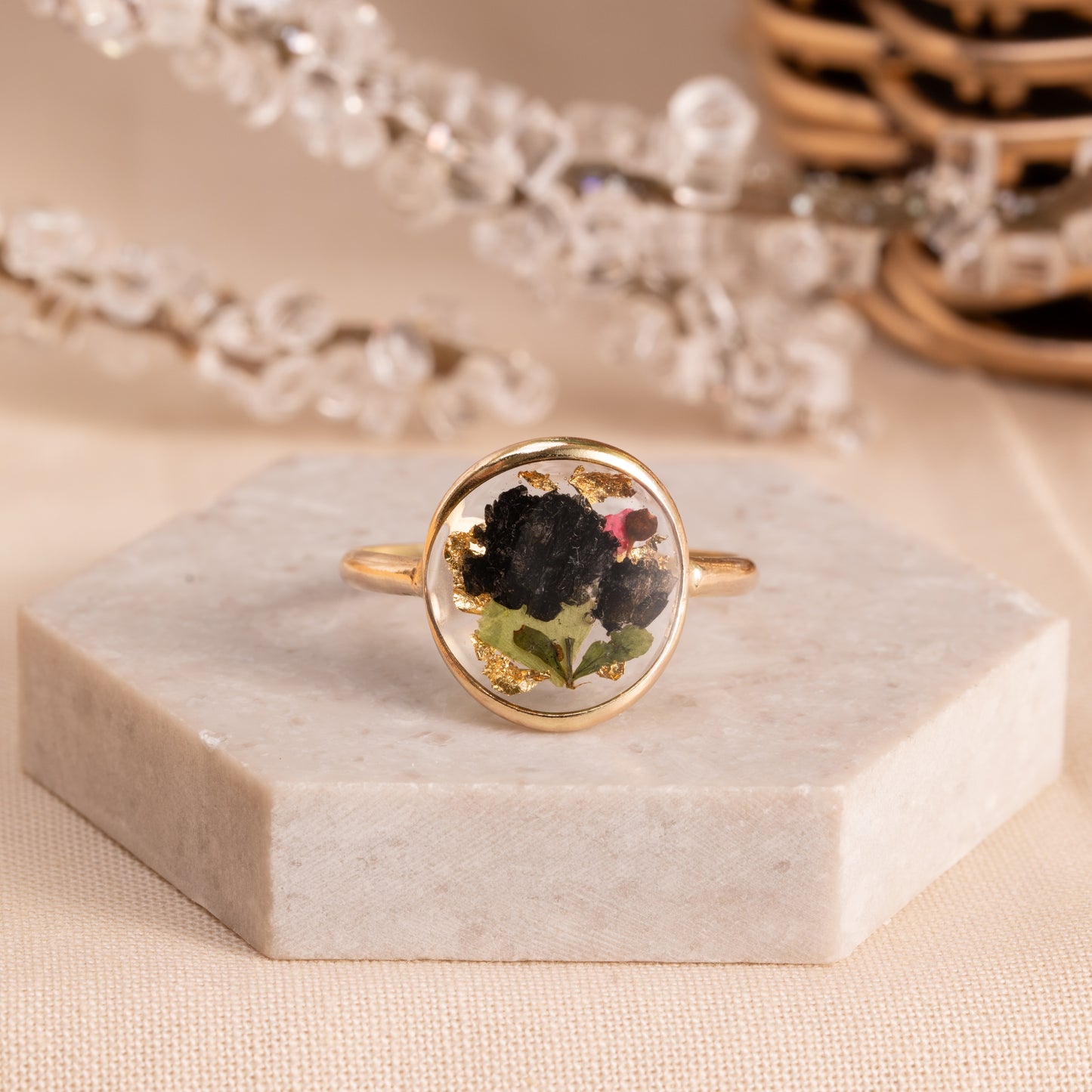 Gold-Filled Botanical Ring with Hand-Pressed Flowers