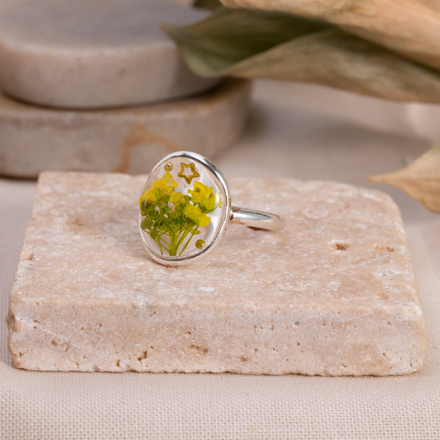 Silver Ring with Real Flowers