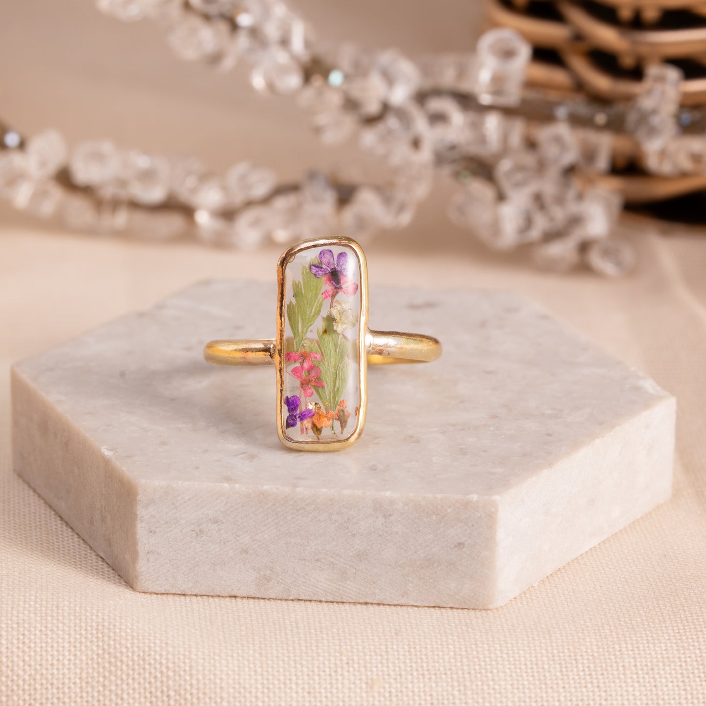 Flower Ring with Nature’s Petals – Handmade Gold-Filled Band