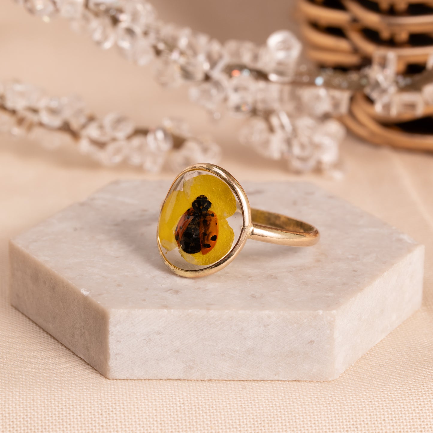 Gold-Filled Floral Ring with Hand-Pressed Botanicals