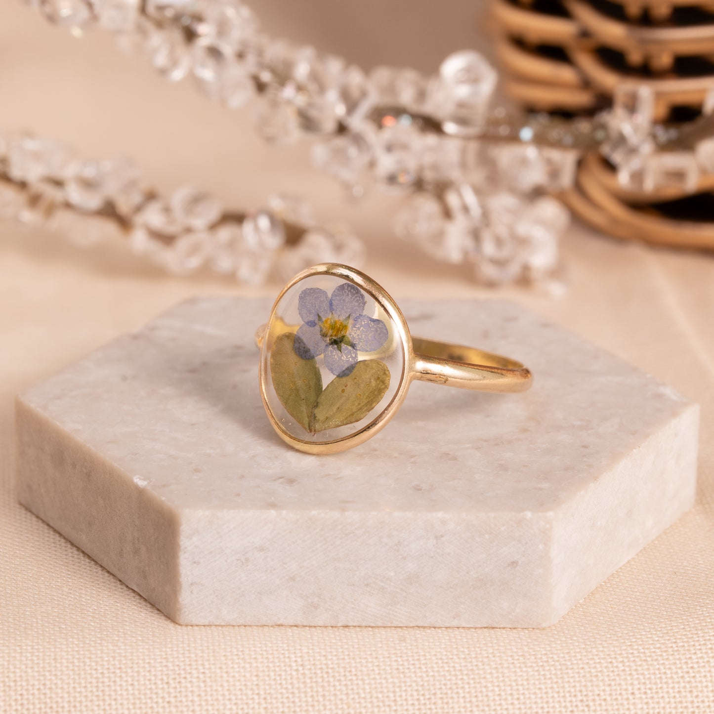 Pressed Flower Gold-Filled Ring – Artisan Made