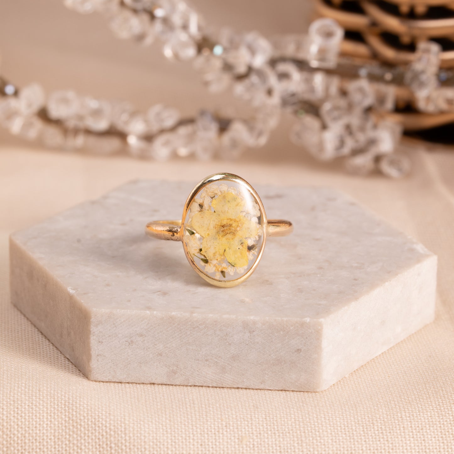 Gold-Filled Ring with Real Pressed Flowers