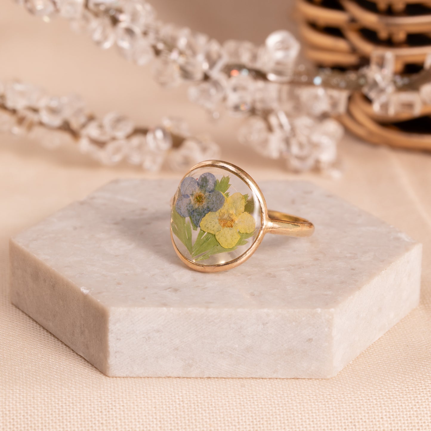 Handcrafted Botanical Ring – Gold-Filled with Real Flowers