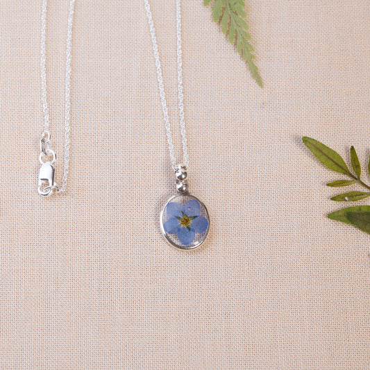 Sterling Silver Necklace with Floral Pressed Flowers