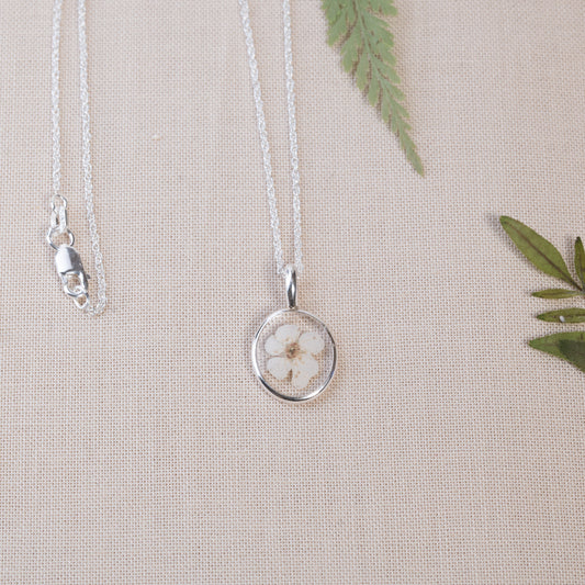 Nature-Inspired Sterling Silver Necklace with Pressed Flowers