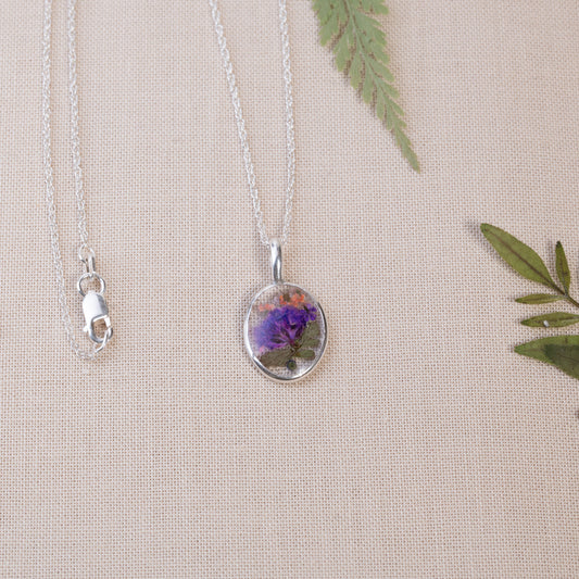 Sterling Silver Necklace with Handcrafted Pressed Flowers