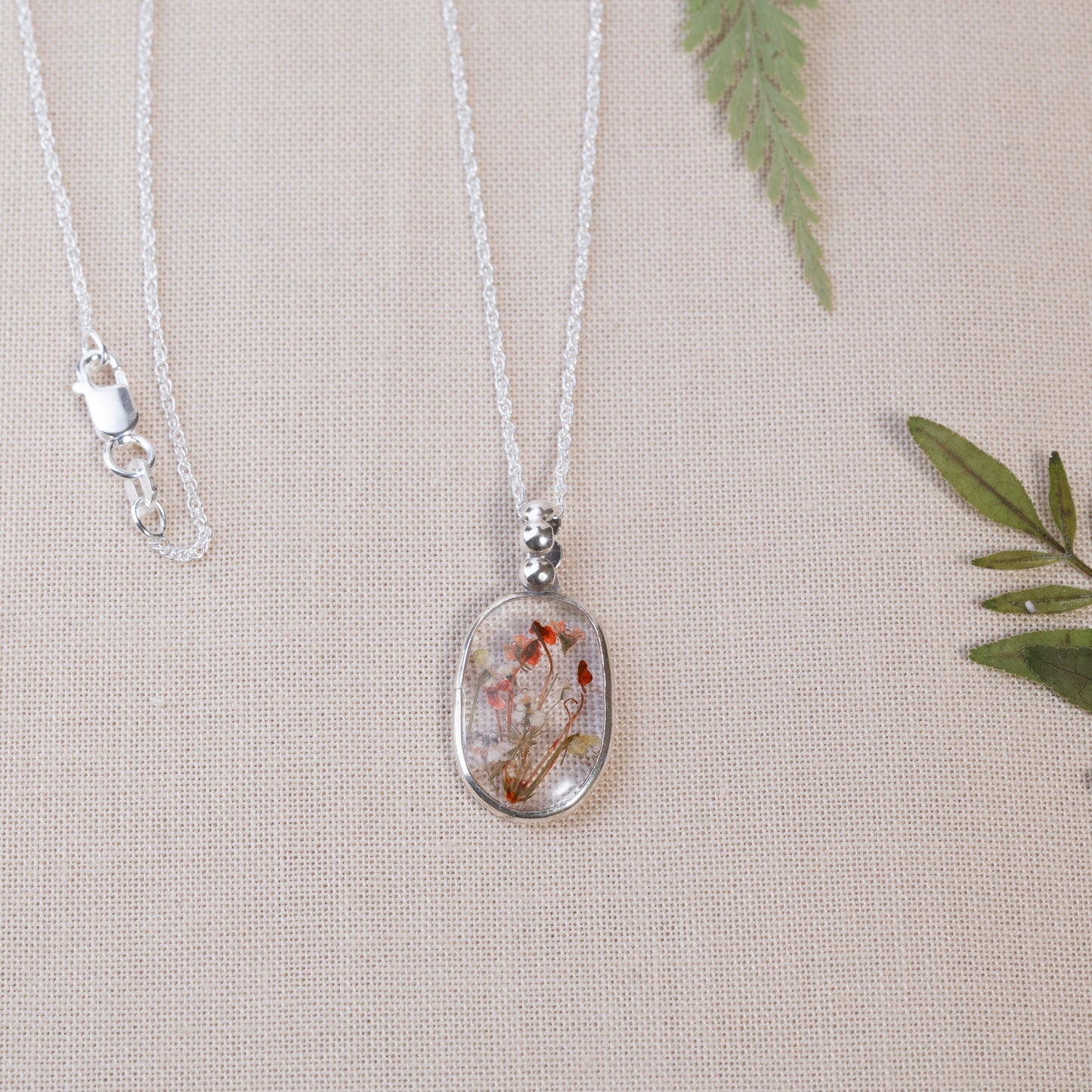 Sterling Silver Necklace with Delicate Pressed Flowers