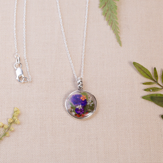 Sterling Silver Necklace with Real Pressed Flowers – Unique Design