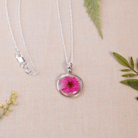 Pressed Flower Sterling Silver Necklace – Artisan Crafted