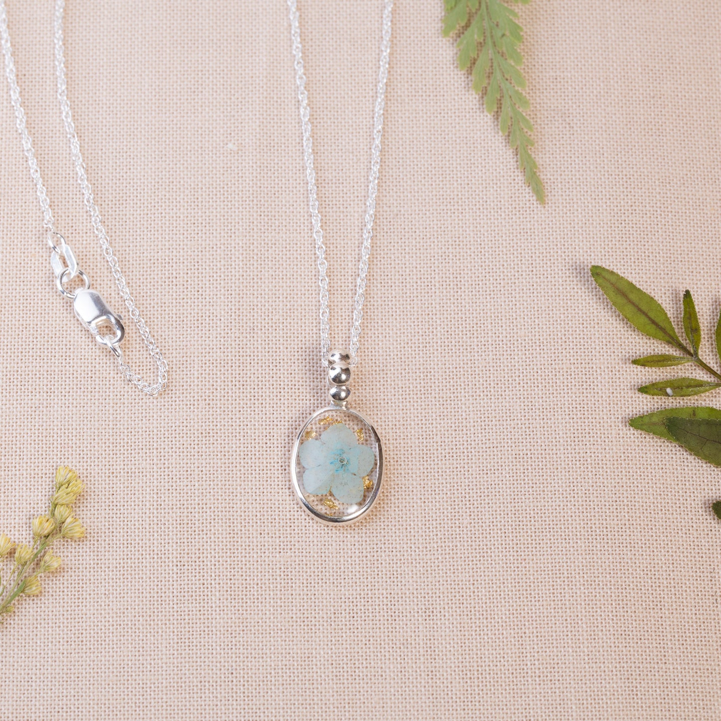 Sterling Silver Necklace with Nature's Pressed Flowers