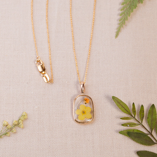 Handcrafted Gold-Filled Necklace with Real Pressed Flowers