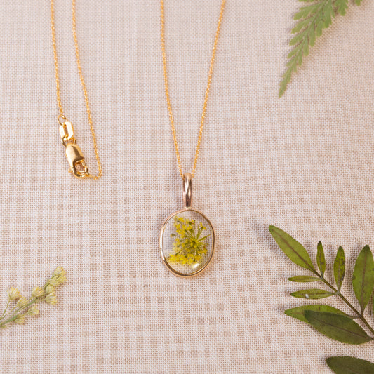 Handmade Gold-Filled Necklace with Pressed Flowers