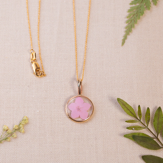 Gold-Filled Necklace Featuring Real Pressed Flowers