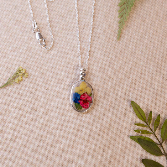 Sterling Silver Necklace with Real Pressed Flowers – Nature-Inspired